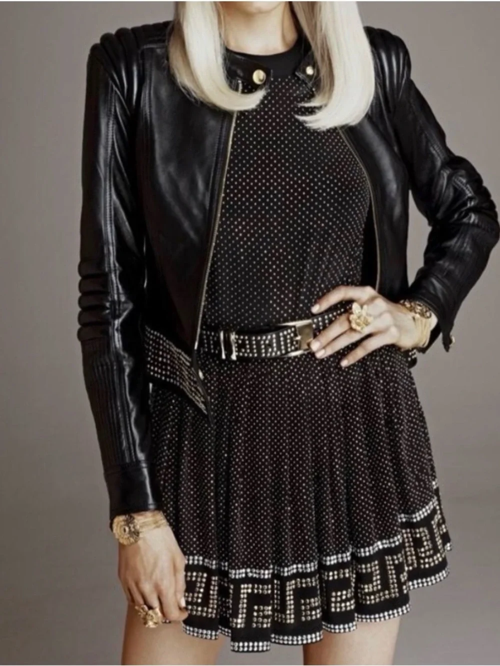 Versace x H&M collab  Black pleated skirt with Gold Geometric Trim